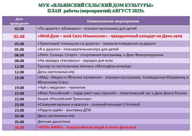 план мероприятий на август 2025 Культура Калужской области