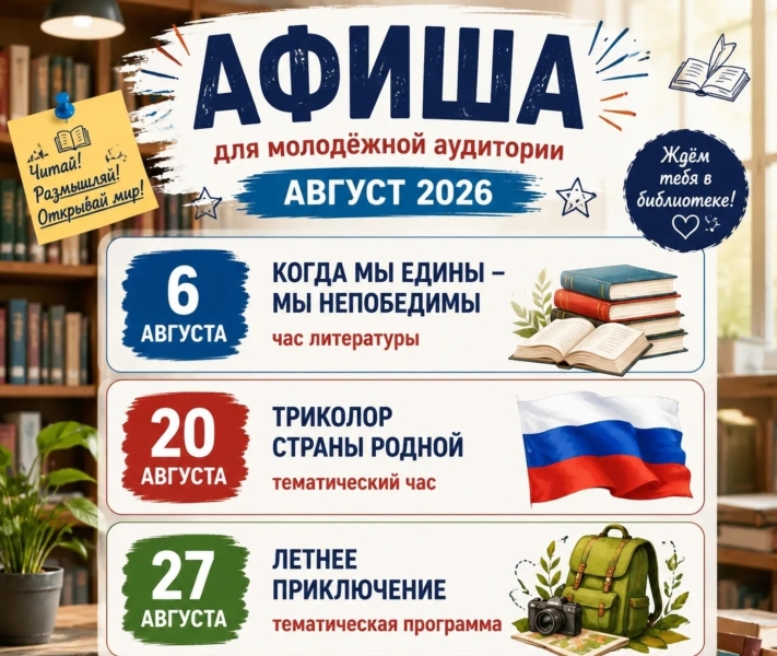 Афиша мероприятий для молодежной аудитории–август 2026 Культура Калужской области