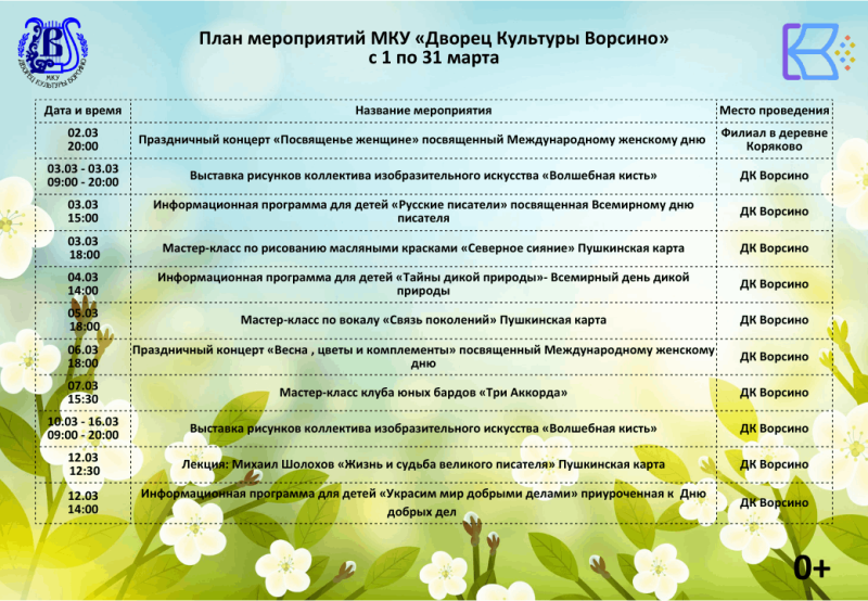 Культура для школьников на март Культура Калужской области